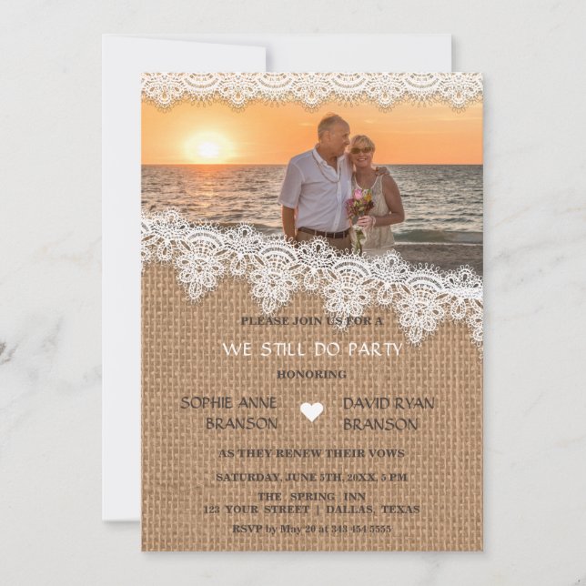 Invitation Charmante Burlap Lace Photo NOUS FAISONS TOUJOURS (Devant)