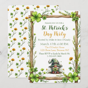 Invitation charmante printemps trèfle et gnome 