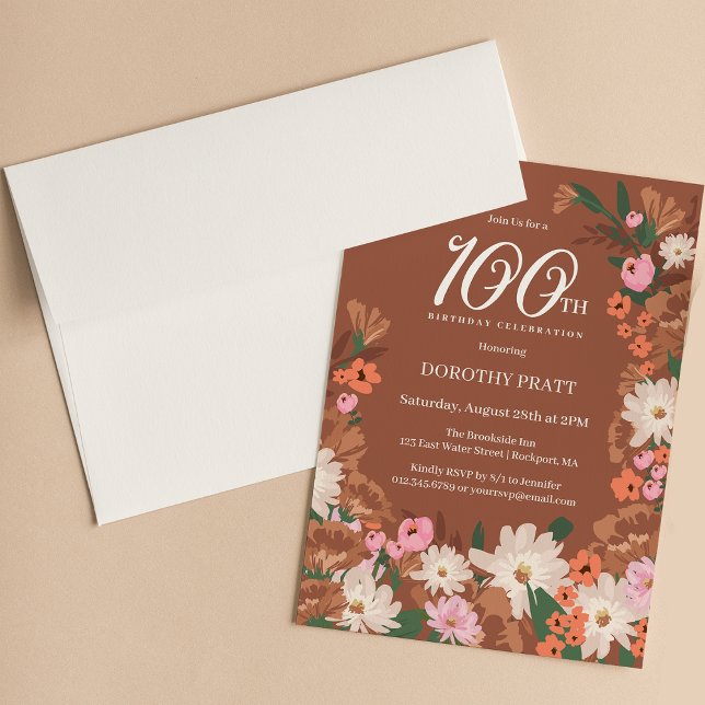 Invitation Charmante Terracotta Automne Floral 100e anniversa (Créateur téléchargé)