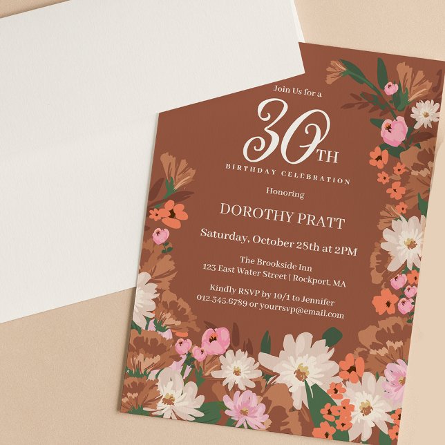 Invitation Charmante Terracotta Fall Floral 30e anniversaire (Créateur téléchargé)