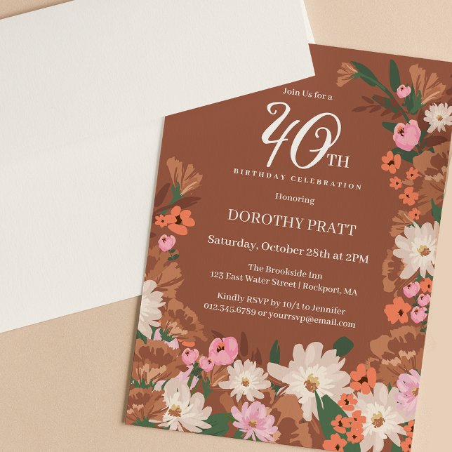 Invitation Charmante Terracotta Fall Floral 40e anniversaire (Créateur téléchargé)