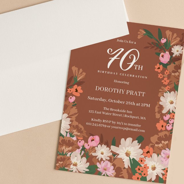 Invitation Charmante Terracotta Fall Floral 70e anniversaire (Créateur téléchargé)