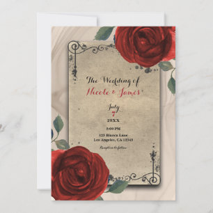 Invitation Charme Ancien Monde Vintage Roses Rouges Élégant M