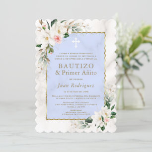 Invitation Charme Blanc Magnolia Espagnol 1er Anniversaire Ba