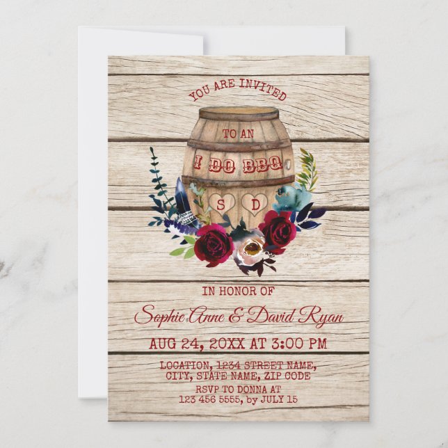 Invitation Charme Bourgogne Fleurs Tonneau de Vin I DO BBQ (Devant)