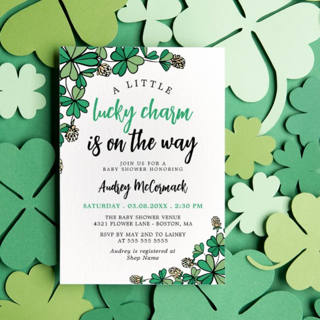 Invitation Charme chanceux sur le chemin Baby shower vert (Créateur téléchargé)