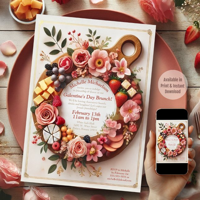 Invitation Charme Charme Floral Charcuterie Fête de la Saint- (Galentine's Day Charcuterie Board)