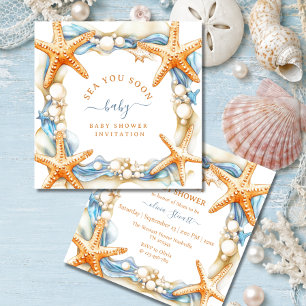 Invitation Charme côtier Bleu Mer Toi Bientôt Bébé