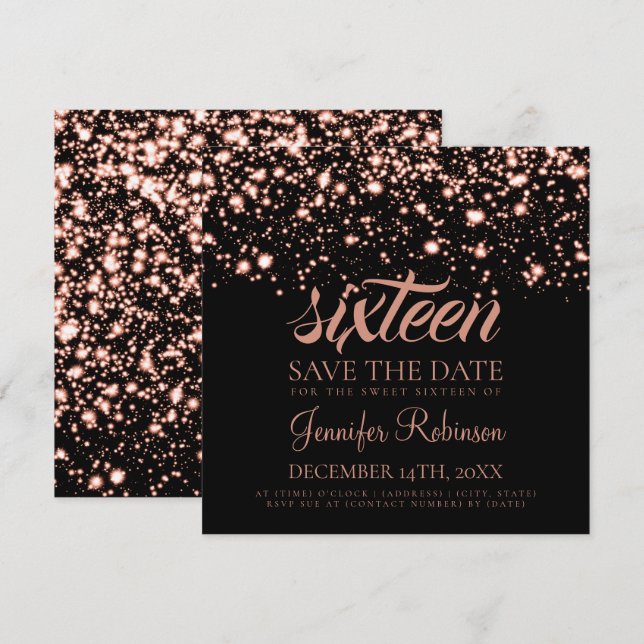 Invitation Charme de minuit d'or rose de fête d'anniversaire (Devant / Derrière)