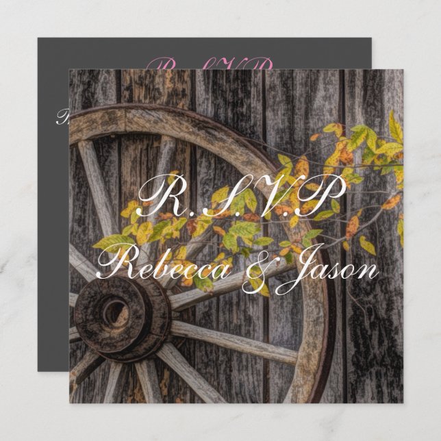 Invitation Charme de pays - Roue Rustique Wagon Occidentale (Devant / Derrière)