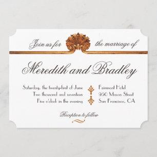 Invitation Charme doré épousant l'invitation d'or d'art déco