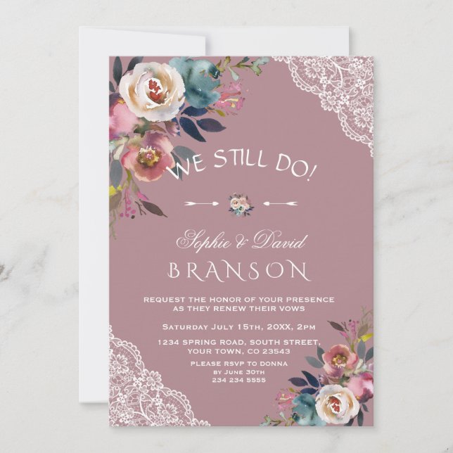 Invitation Charme Dusty Blue Dusty Rose Floral Nous Le Faison (Devant)