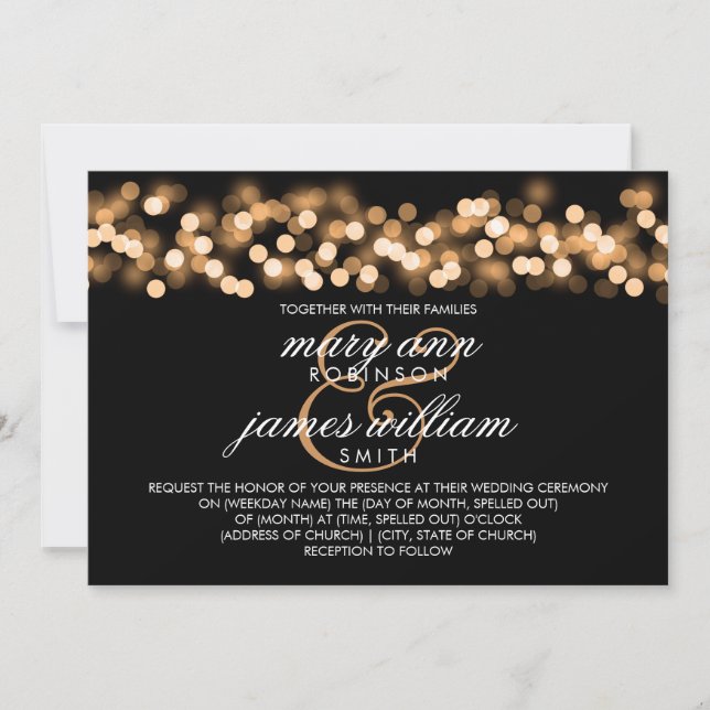 Invitation Charme élégant de Hollywood d'or de mariage (Devant)