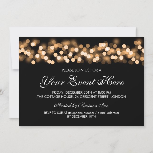Invitation Charme élégant de Hollywood d'or d'invitation de (Devant)