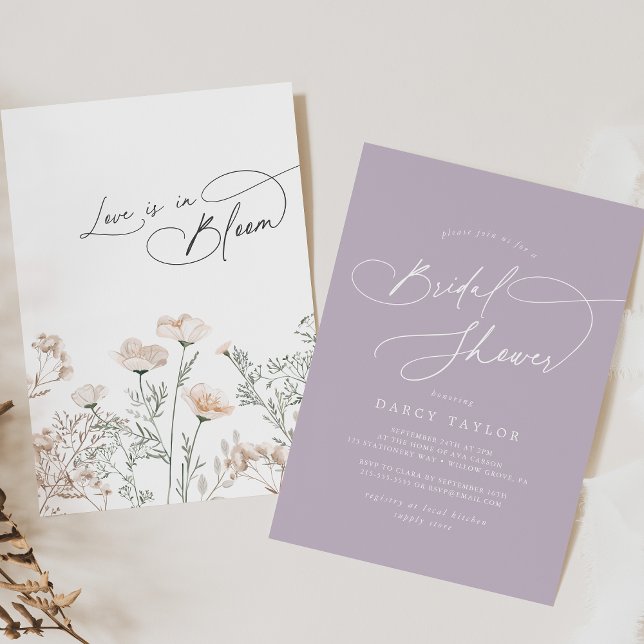 Invitation Charme élégant Fleur sauvage violet Fête des marié (Elegant Charm Purple Wildflower Bridal Shower Invitation)