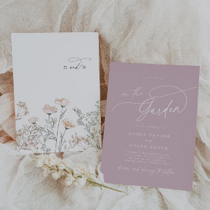 Invitation Charme élégant Monogramme Fleur sauvage rose Maria