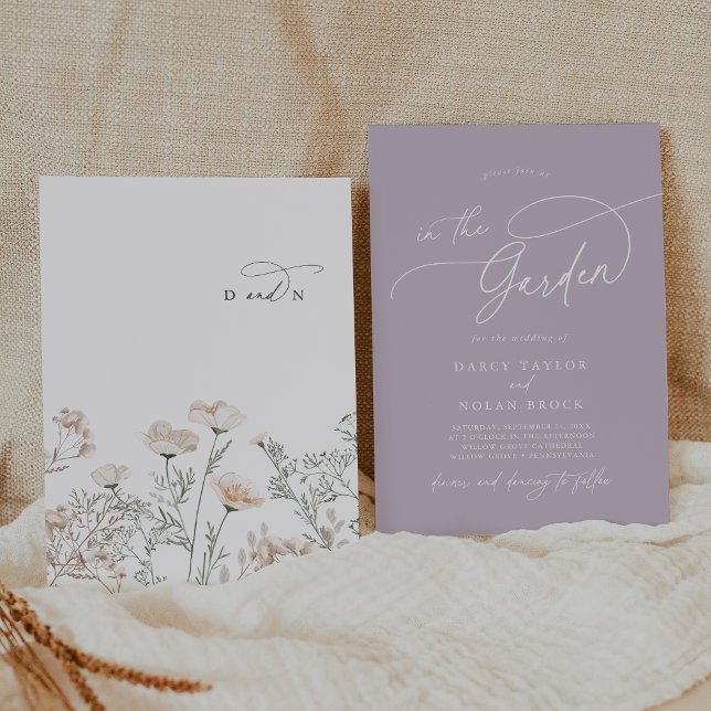 Invitation Charme élégant Monogramme violet Fleur sauvage Mar (Créateur téléchargé)