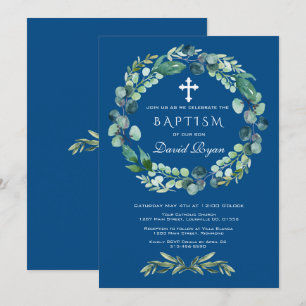 Invitation Charme Eucalyptus Foliage Classique Baptême garçon