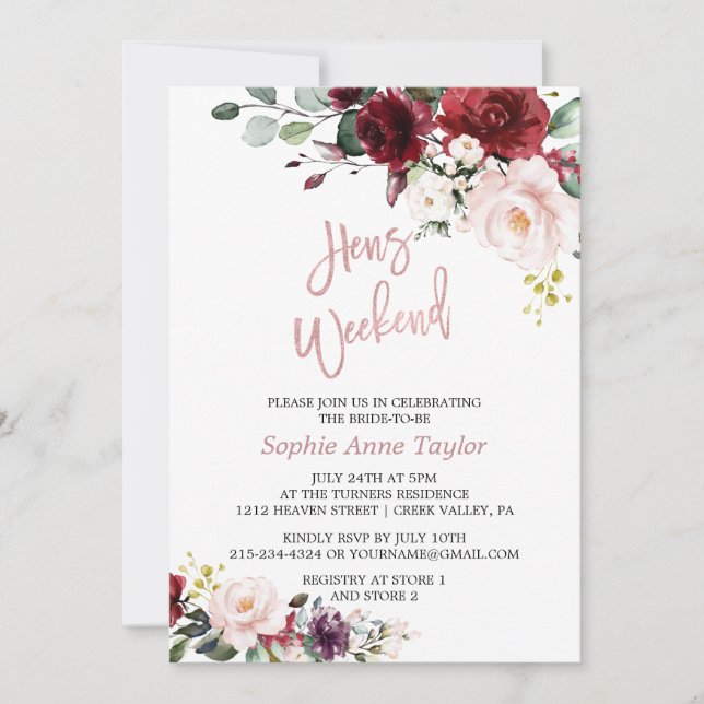 Invitation Charme Floral Rose Gold Bachelorette Weekend Party (Devant)