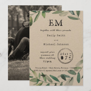 Invitation Charme Jardin Urbain - Rustique Type Feuille Kraft