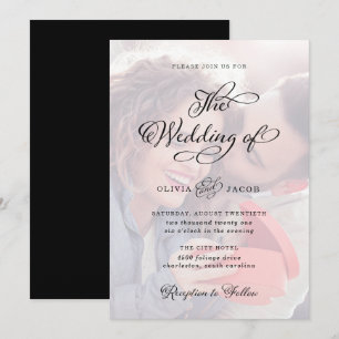 Invitation Charme mariage Photo de calligraphie noir et bla