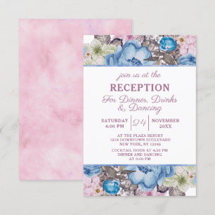Invitation Charme Parisien Bleu & Rose Chic Mariage Réception