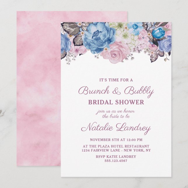 Invitation Charme parisien Chic Brunch & Bubbly Fête des mari (Devant / Derrière)