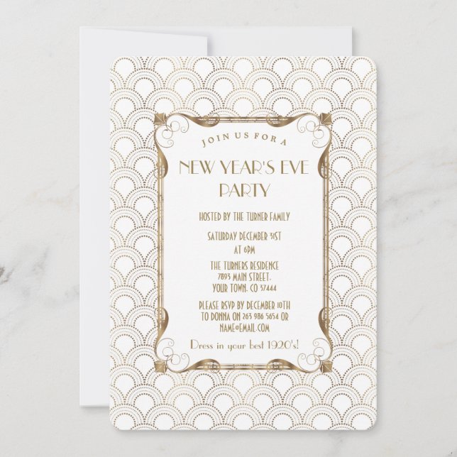 Invitation Charme Vieux Hollywood Grand Gatsby fête du Nouvel (Devant)