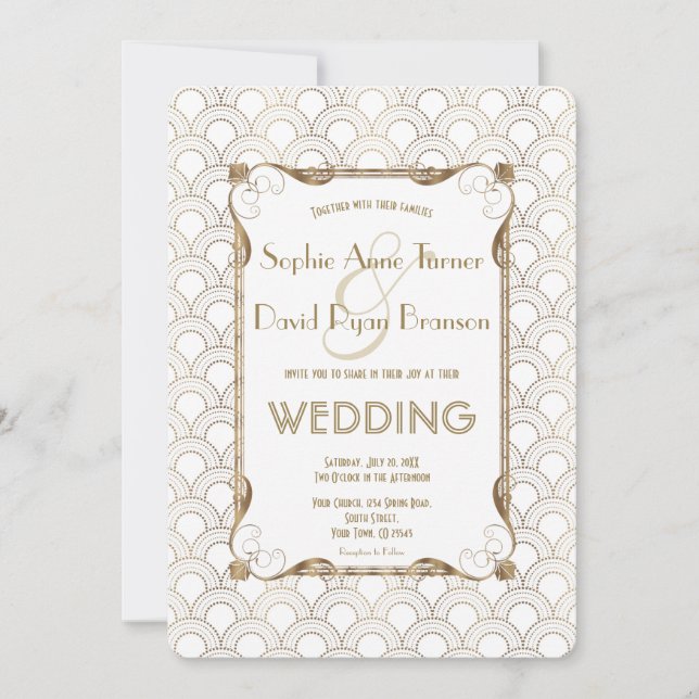 Invitation Charme Vieux Hollywood Grand Gatsby Mariage blanc (Devant)