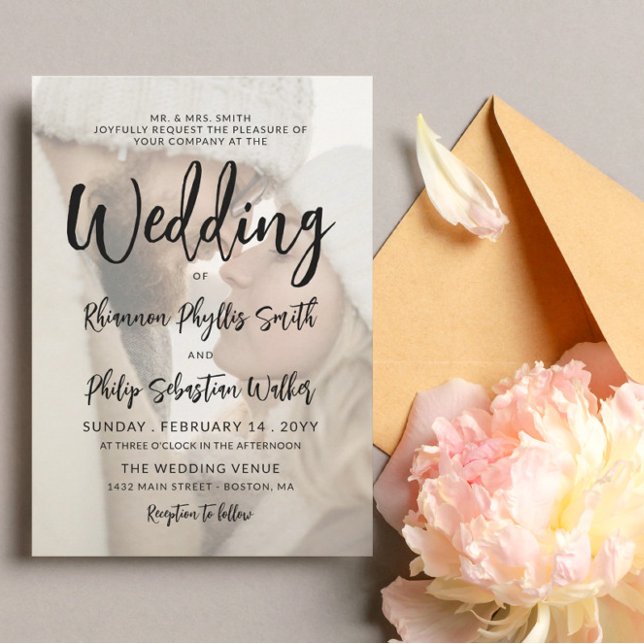 Invitation Charming Black Calligraphy Mariage photo (Créateur téléchargé)