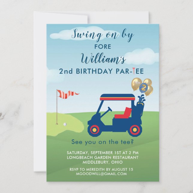 Invitation Charming Boy Golf Cart Par tee 2e anniversaire (Devant)