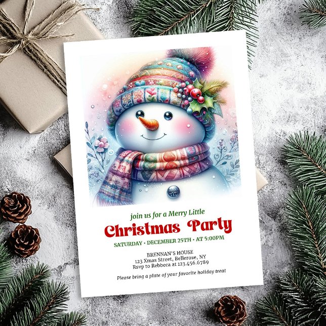 Invitation Charming cartoon snowman holiday invite digital (Charming cartoon snowman holiday invite joyful digital)