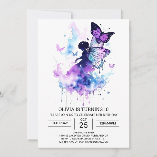 Invitation Charming Editable Fairy Anniversaire (Devant)