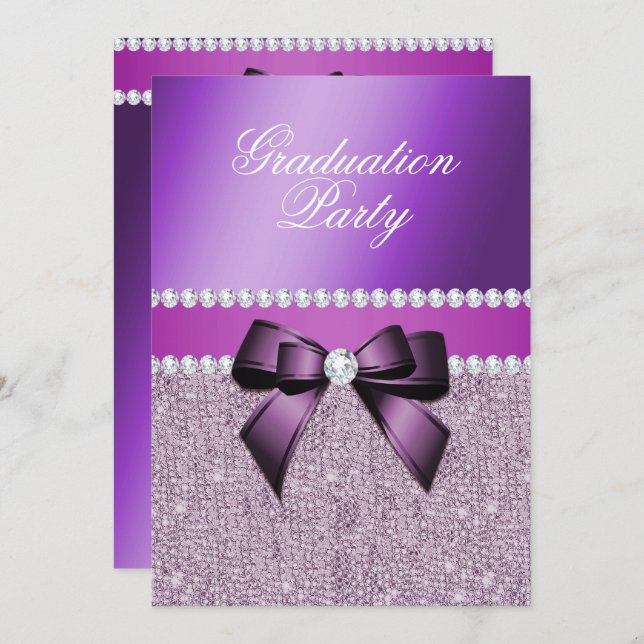 Invitation Charming Elegant Purple Graduation Party (Devant / Derrière)