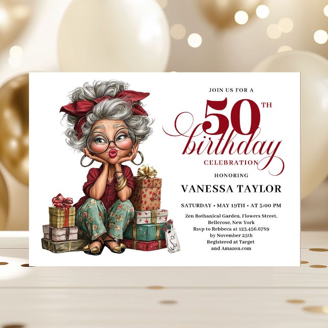 Invitation Charming Funny Lady 50th Birthday Quirky Humor  (Charming Funny Lady 50th Birthday Quirky Humor Invitation)