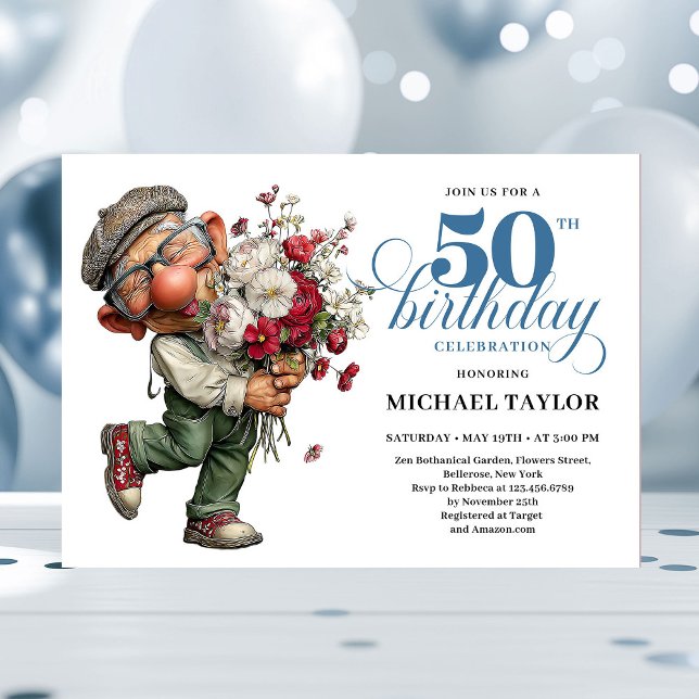 Invitation Charming Funny Man 50th Birthday Quirky Humor  (Charming Funny Man 50th Birthday Quirky Humor Style Invitation

)