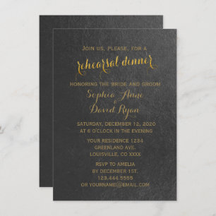 Invitation Charming Gold Foil Mariage noir Dîner de répétitio