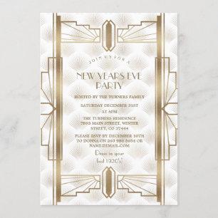 Invitation Charming Gold Great Gatsby Art Déco fête du Nouvel