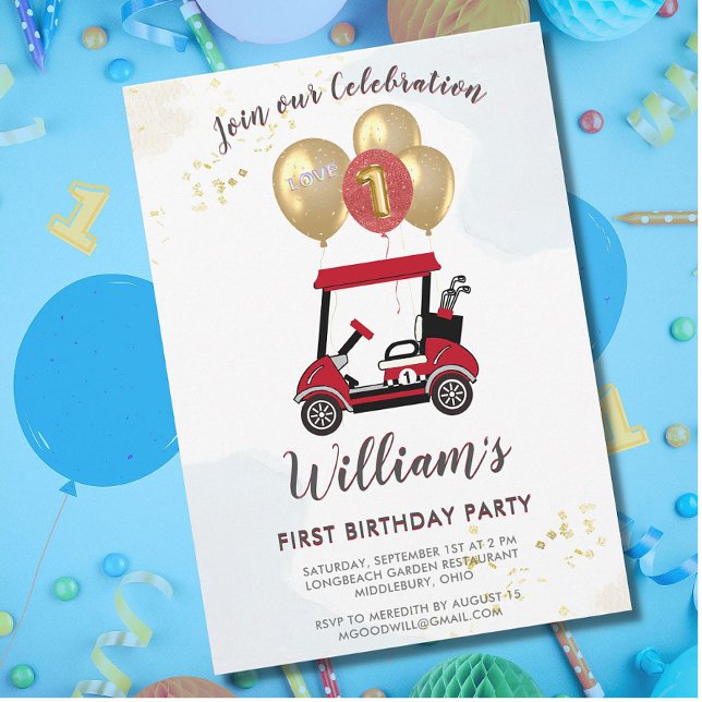 Invitation Charming Golf Panier Premier anniversaire garçon (Créateur téléchargé)