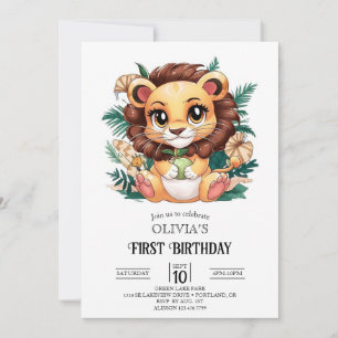 Invitation Charming mignonne Lion 1er Anniversaire numérique