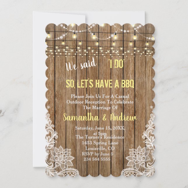 Invitation Charming Rustic Lace String Lights I DO BBQ Invita (Devant)