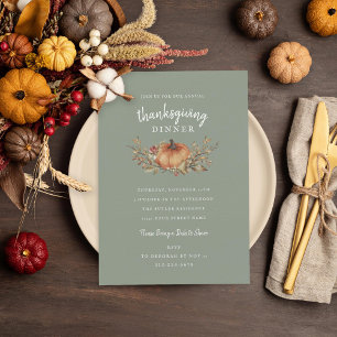 Invitation Charming Sage Automne Citrouille Thanksgiving Dîne