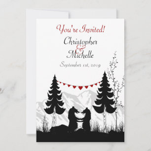 Invitation Charming Silhouette Mountain Bear Couple Mariage