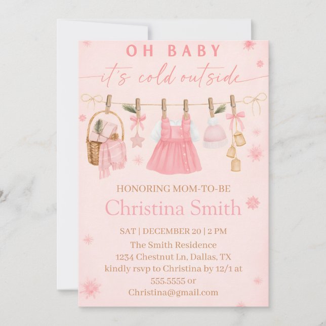 Invitation Charming Snowflake Baby Shower for Your Baby Girl (Devant)