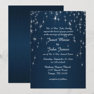 Invitation Charming Star Struck Mariage   bleu marine