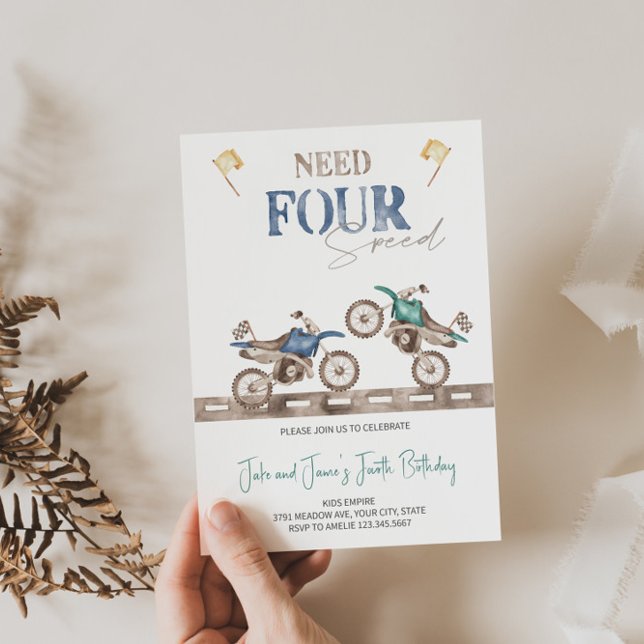 Invitation Charming Twins Dirt Vélo 4e anniversaire Invitatio (Créateur téléchargé)