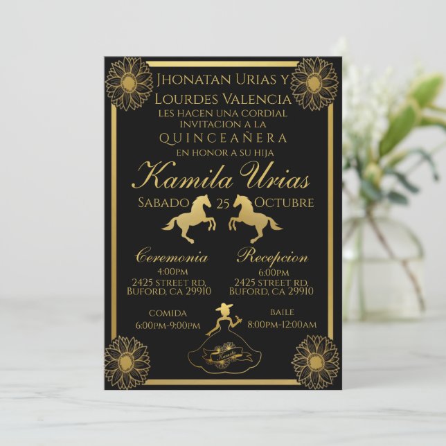 Invitation Charra Noir et Or (Debout devant)