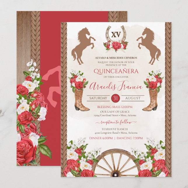 Invitation Charra Quinceanera, cow-girl rustique de l'Ouest (Devant / Derrière)