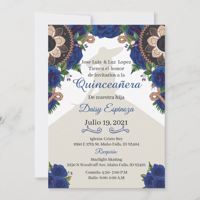 Invitation Charra Quinceanera Invitation, Royal bleu Mariachi (Devant)