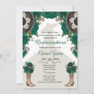 Invitation Charra Quinceanera, Mariachi Or Vert
